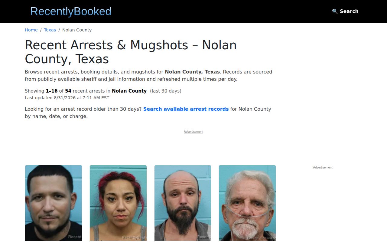 Nolan County recent booking record index source